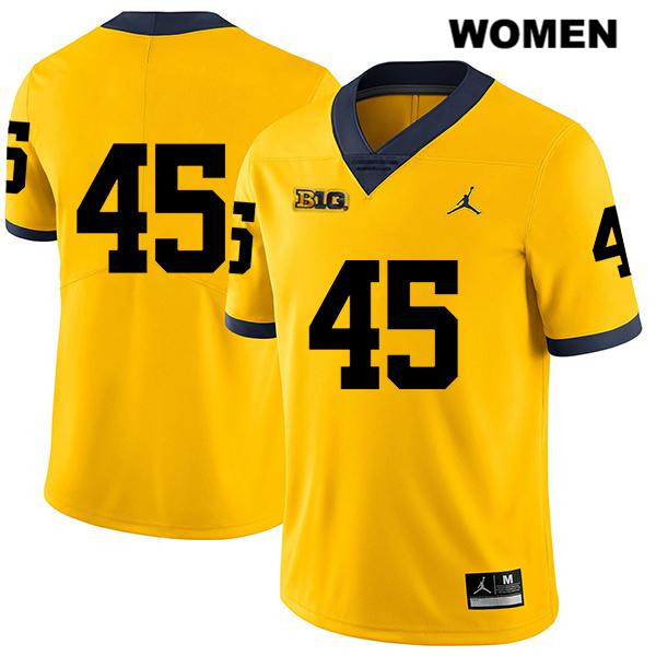 Women's NCAA Michigan Wolverines Peter Bush #45 No Name Yellow Jordan Brand Authentic Stitched Legend Football College Jersey IR25T85IA